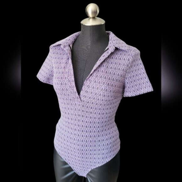 Preppy  Geometric Violet Purple Print Bodysuit ZARA Size Small - Picture 3 of 12